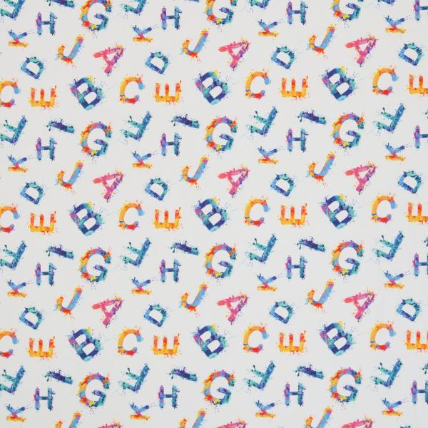 Baumwolldruck Bunte Buchstabe auf  Weiß von Swafing